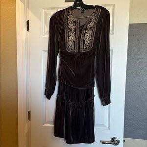 Hype Brown Embroidered Bib Collar Blouse